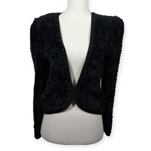 St. John Knits Black Boucle Cardigan Size M 80's Long Sleeves Shoulder Pads
